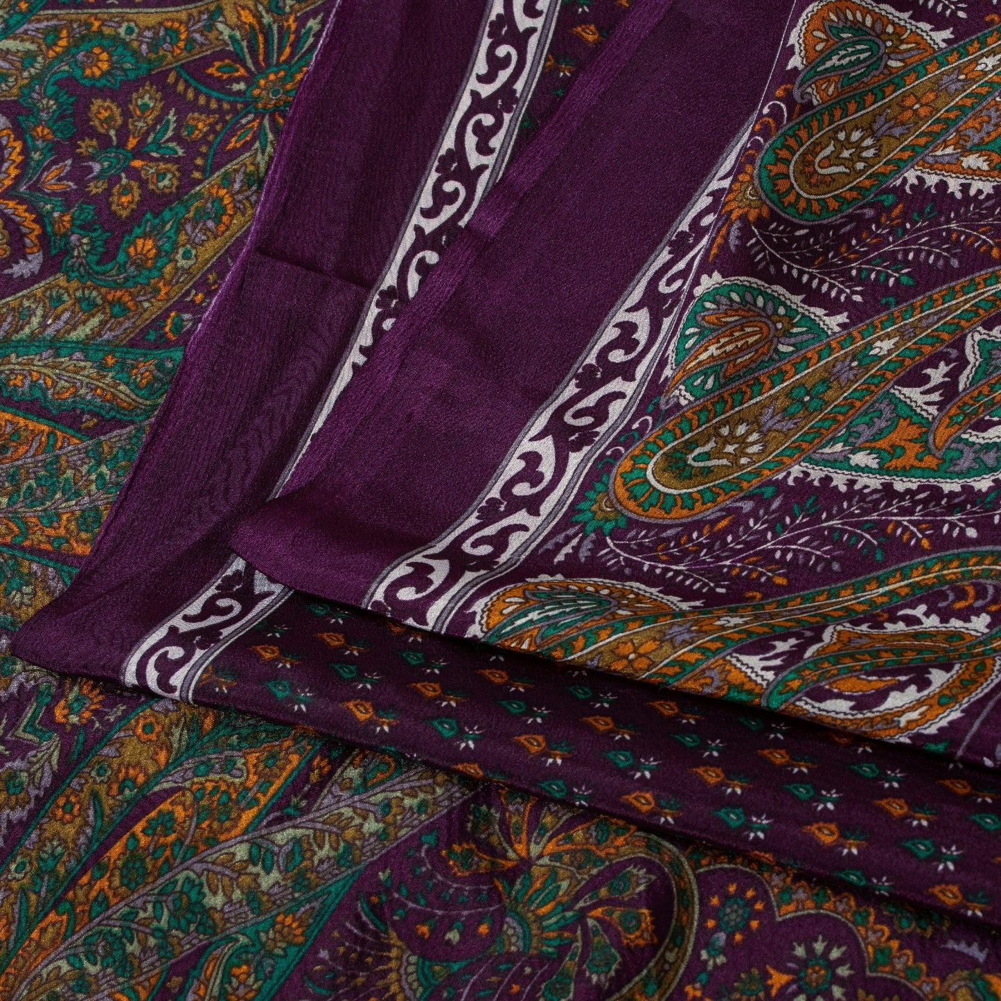 Sanskriti Vintage Sarees Wine Moss Crepe Floral Printed Sari 7yd Craft Fabric