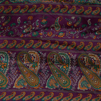 Sanskriti Vintage Sarees Wine Moss Crepe Floral Printed Sari 7yd Craft Fabric