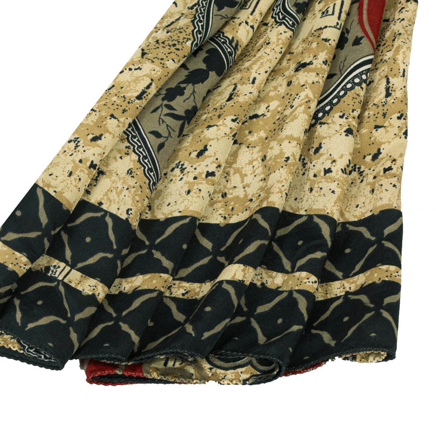 Sanskriti Vintage Sarees Black & Cream Moss Crepe Paisley Print Sari 5+yd Fabric