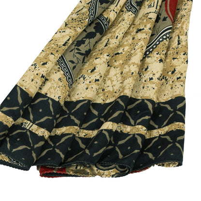 Sanskriti Vintage Sarees Black & Cream Moss Crepe Paisley Print Sari 5+yd Fabric