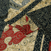Sanskriti Vintage Sarees Black & Cream Moss Crepe Paisley Print Sari 5+yd Fabric