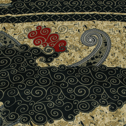 Sanskriti Vintage Sarees Black & Cream Moss Crepe Paisley Print Sari 5+yd Fabric