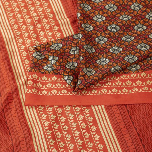 Sanskriti Vintage Sarees Multicolor Moss Crepe Printed Sari 5+YD Craft Fabric