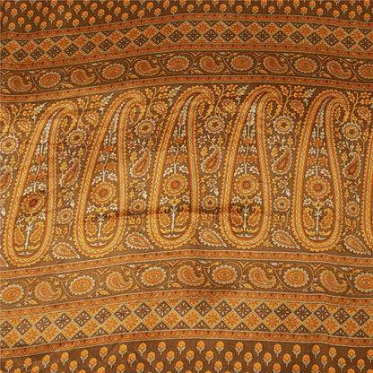 Sanskriti Vintage Sarees Brown & Yellow Moss Crepe Print Sari 5+YD Craft Fabric
