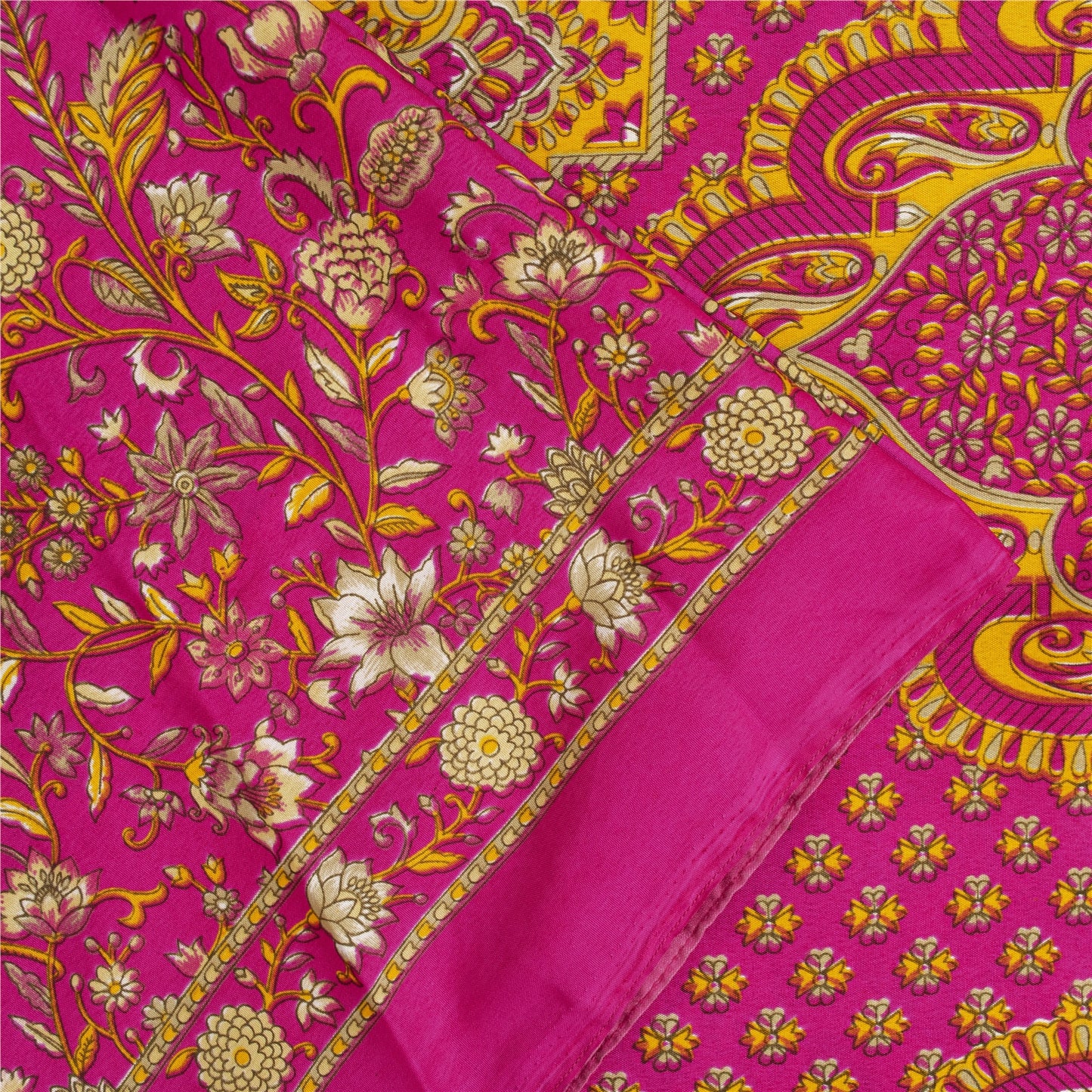 Sanskriti Vintage Indian Sarees Pink Moss Crepe Printed Sari 5+YD Craft Fabric