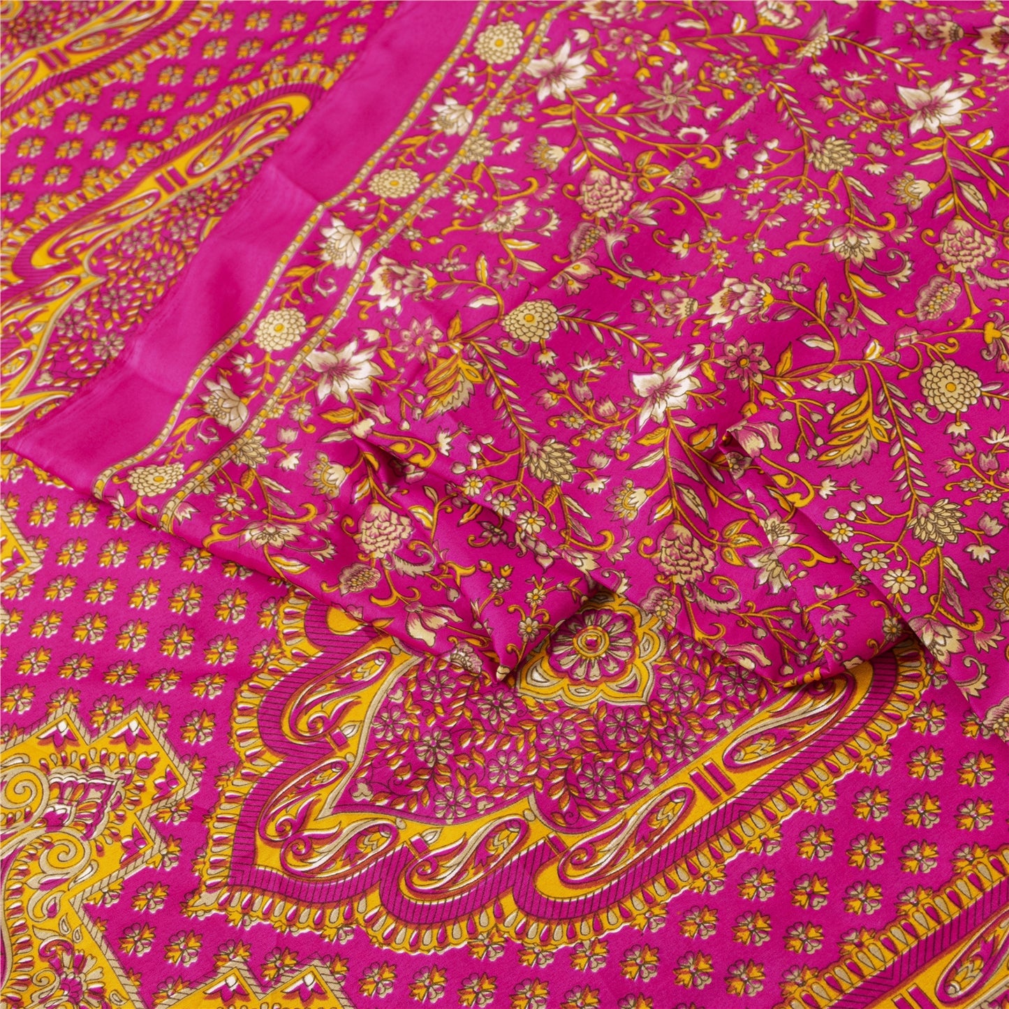 Sanskriti Vintage Indian Sarees Pink Moss Crepe Printed Sari 5+YD Craft Fabric