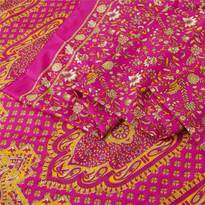 Sanskriti Vintage Indian Sarees Pink Moss Crepe Printed Sari 5+YD Craft Fabric