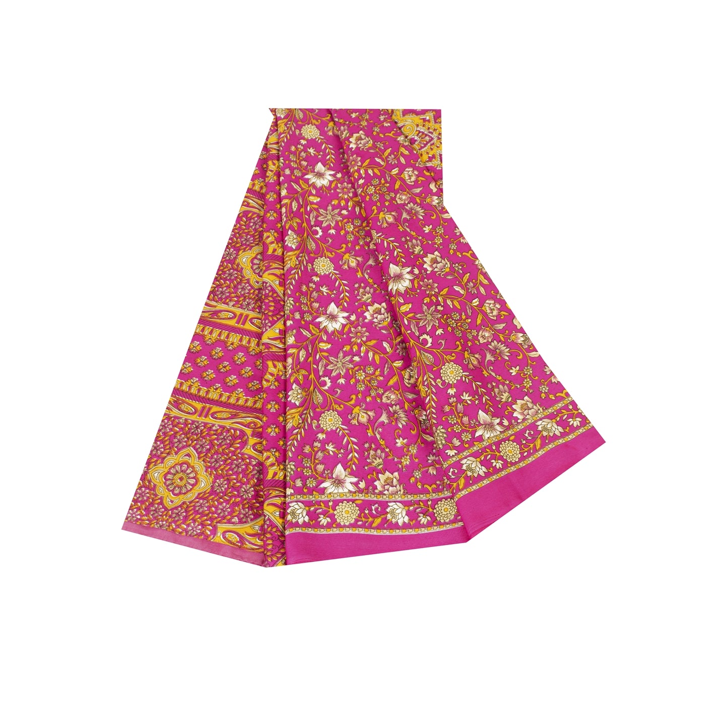 Sanskriti Vintage Indian Sarees Pink Moss Crepe Printed Sari 5+YD Craft Fabric