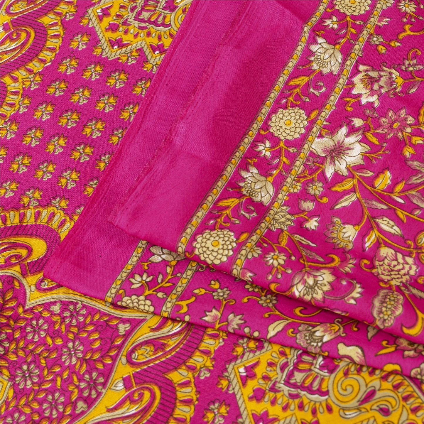 Sanskriti Vintage Indian Sarees Pink Moss Crepe Printed Sari 5+YD Craft Fabric