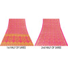 Sanskriti Vintage Indian Sarees Pink Moss Crepe Printed Sari 5+YD Craft Fabric