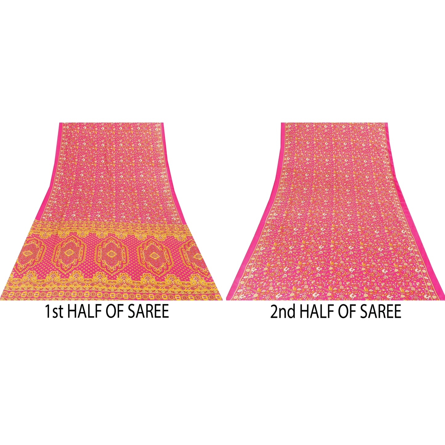 Sanskriti Vintage Indian Sarees Pink Moss Crepe Printed Sari 5+YD Craft Fabric