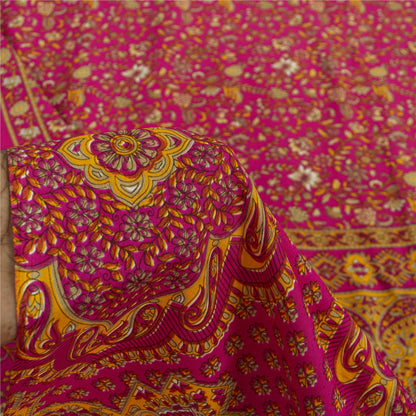 Sanskriti Vintage Indian Sarees Pink Moss Crepe Printed Sari 5+YD Craft Fabric