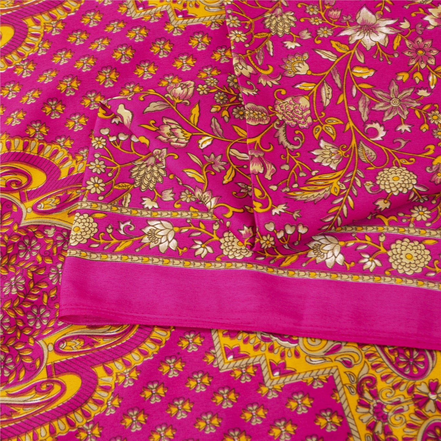 Sanskriti Vintage Indian Sarees Pink Moss Crepe Printed Sari 5+YD Craft Fabric