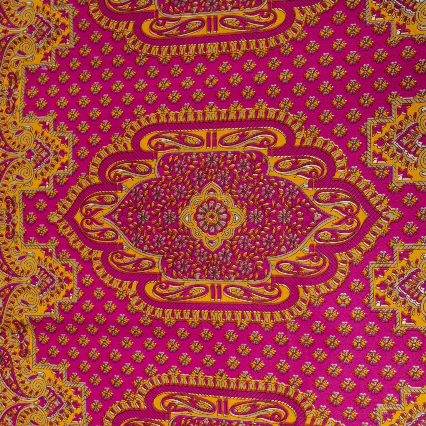 Sanskriti Vintage Indian Sarees Pink Moss Crepe Printed Sari 5+YD Craft Fabric