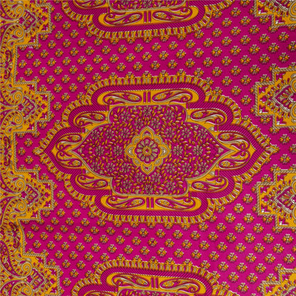 Sanskriti Vintage Indian Sarees Pink Moss Crepe Printed Sari 5+YD Craft Fabric
