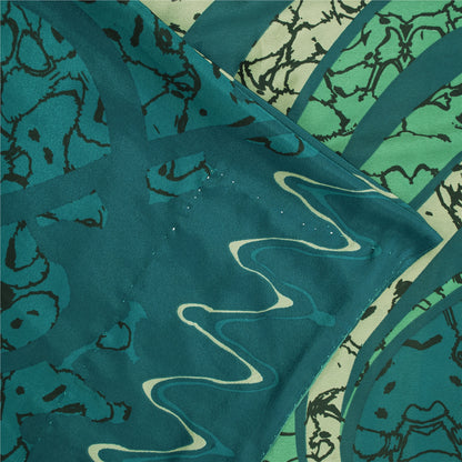 Sanskriti Vintage Sarees Green Moss Crepe Abstract Print Sari 5+YD Craft Fabric