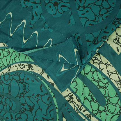 Sanskriti Vintage Sarees Green Moss Crepe Abstract Print Sari 5+YD Craft Fabric