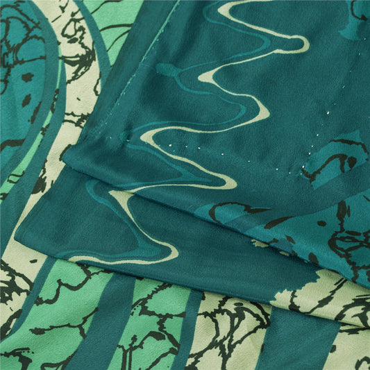 Sanskriti Vintage Sarees Green Moss Crepe Abstract Print Sari 5+YD Craft Fabric