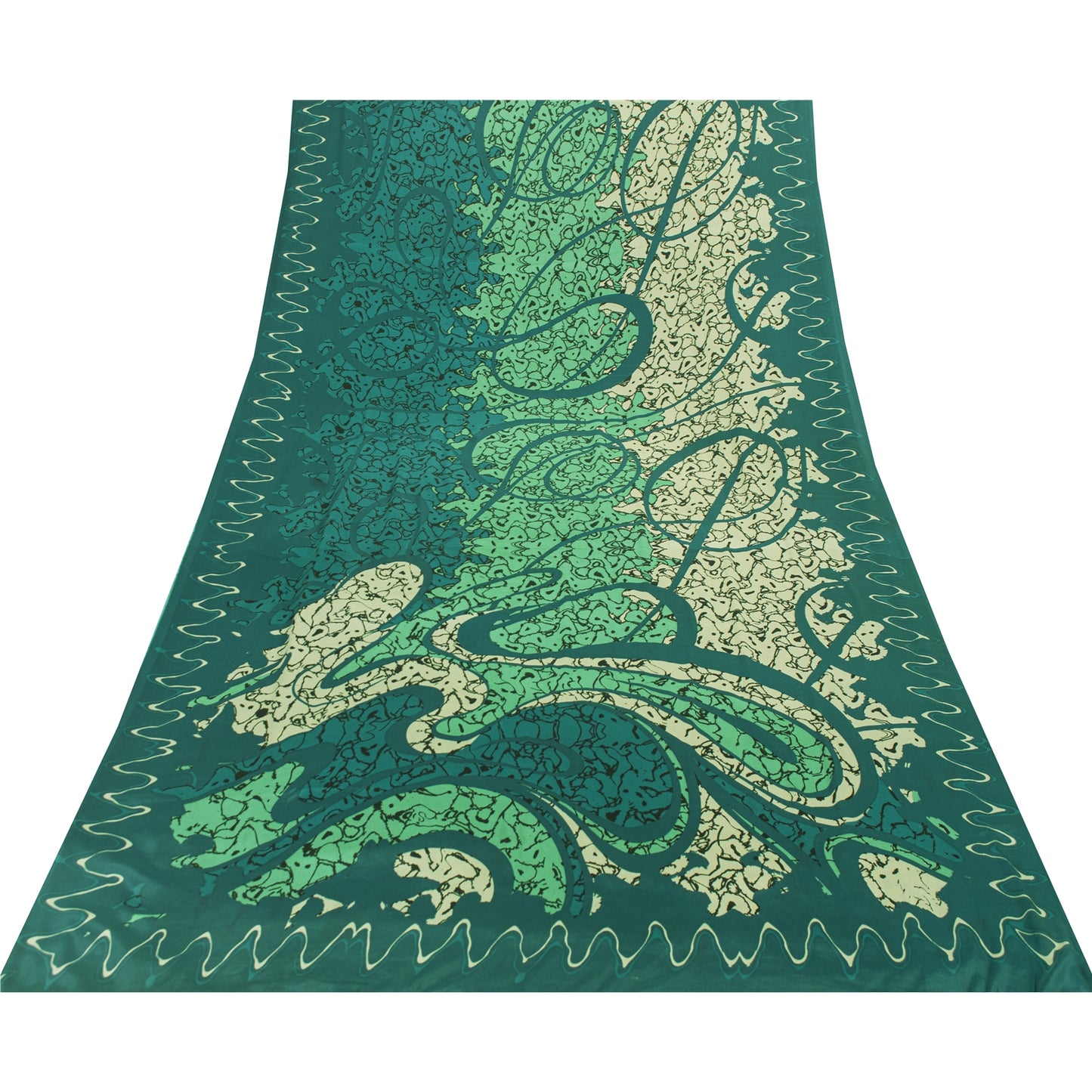 Sanskriti Vintage Sarees Green Moss Crepe Abstract Print Sari 5+YD Craft Fabric