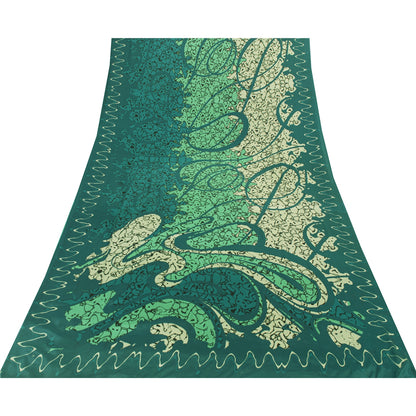 Sanskriti Vintage Sarees Green Moss Crepe Abstract Print Sari 5+YD Craft Fabric
