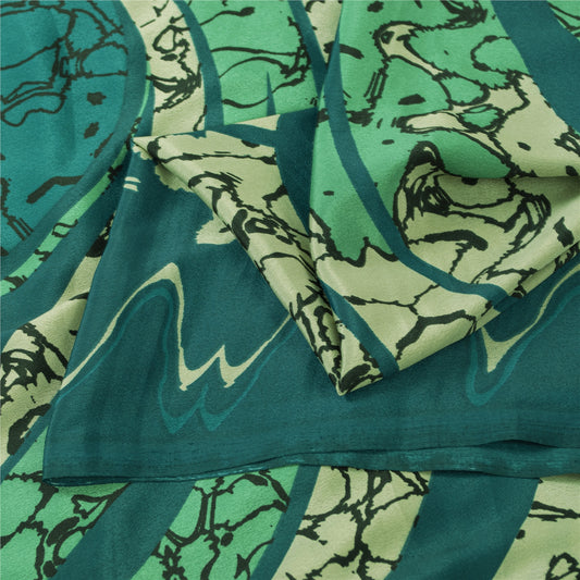 Sanskriti Vintage Sarees Green Moss Crepe Abstract Print Sari 5+YD Craft Fabric
