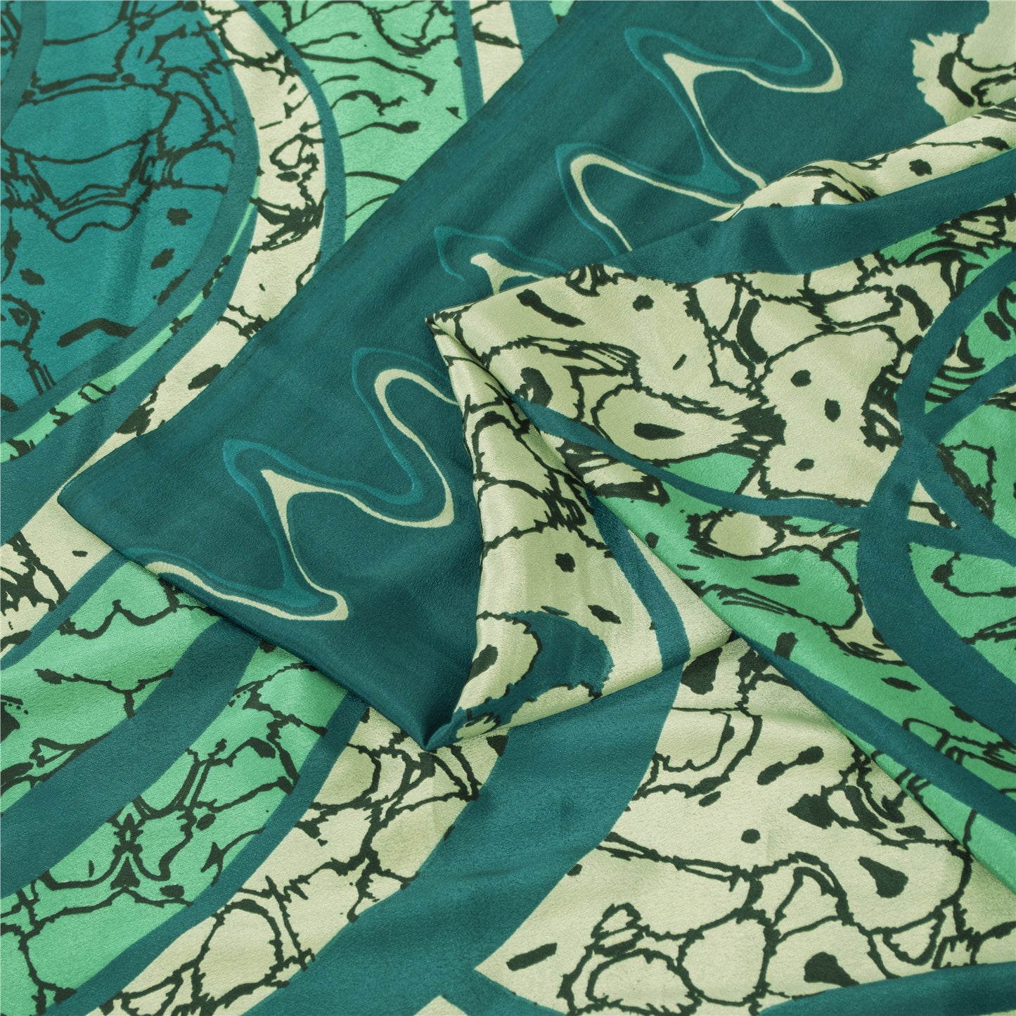 Sanskriti Vintage Sarees Green Moss Crepe Abstract Print Sari 5+YD Craft Fabric