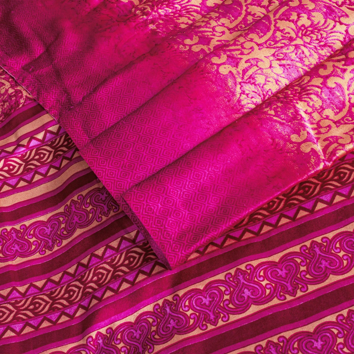 Sanskriti Vintage Saree Pink Moss Crepe Floral Printed Sari 7+YD Craft Fabric
