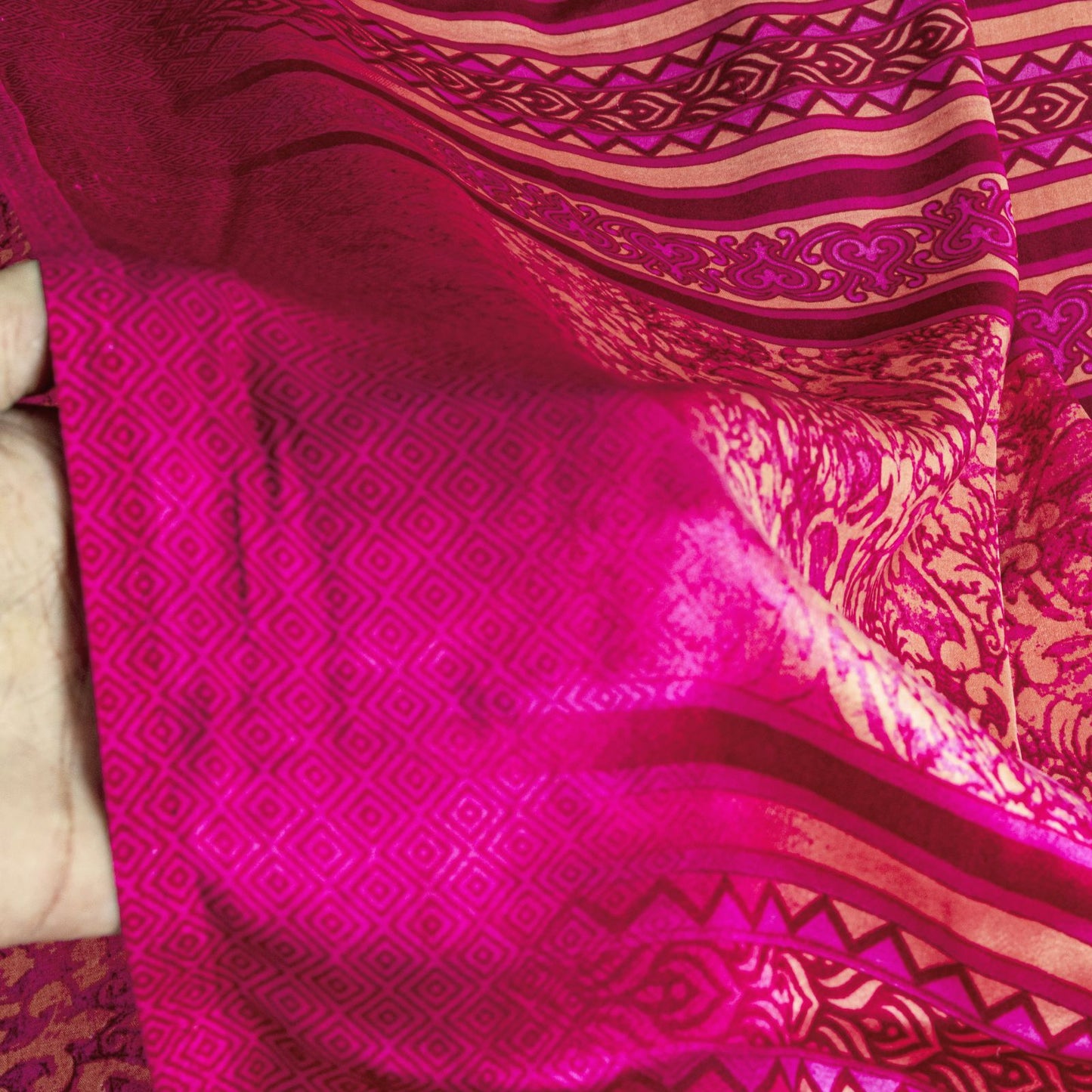 Sanskriti Vintage Saree Pink Moss Crepe Floral Printed Sari 7+YD Craft Fabric