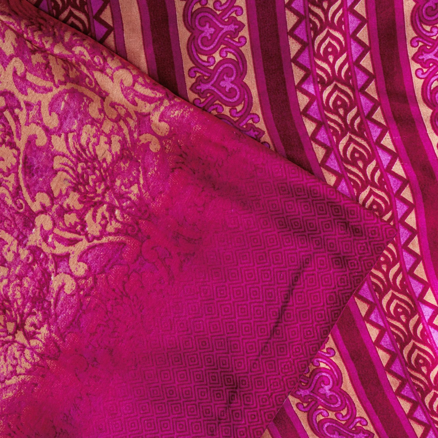 Sanskriti Vintage Saree Pink Moss Crepe Floral Printed Sari 7+YD Craft Fabric