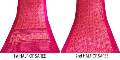 Sanskriti Vintage Saree Pink Moss Crepe Floral Printed Sari 7+YD Craft Fabric