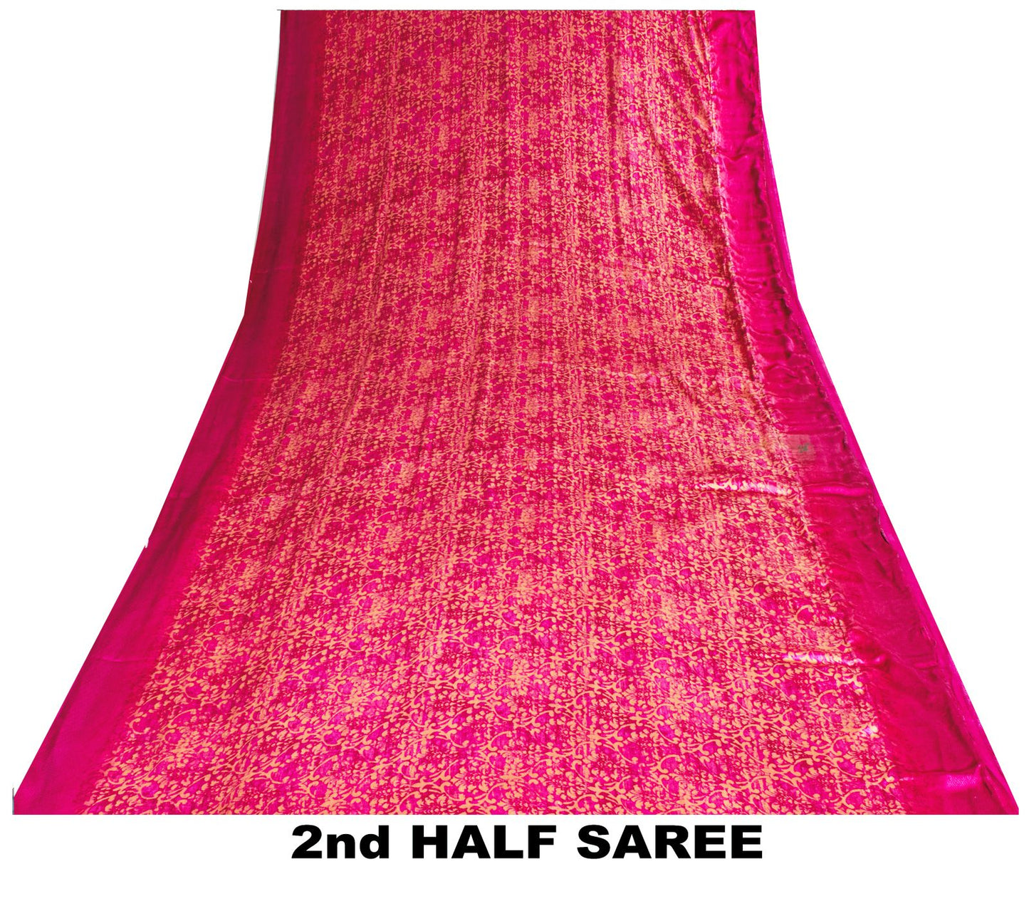 Sanskriti Vintage Saree Pink Moss Crepe Floral Printed Sari 7+YD Craft Fabric
