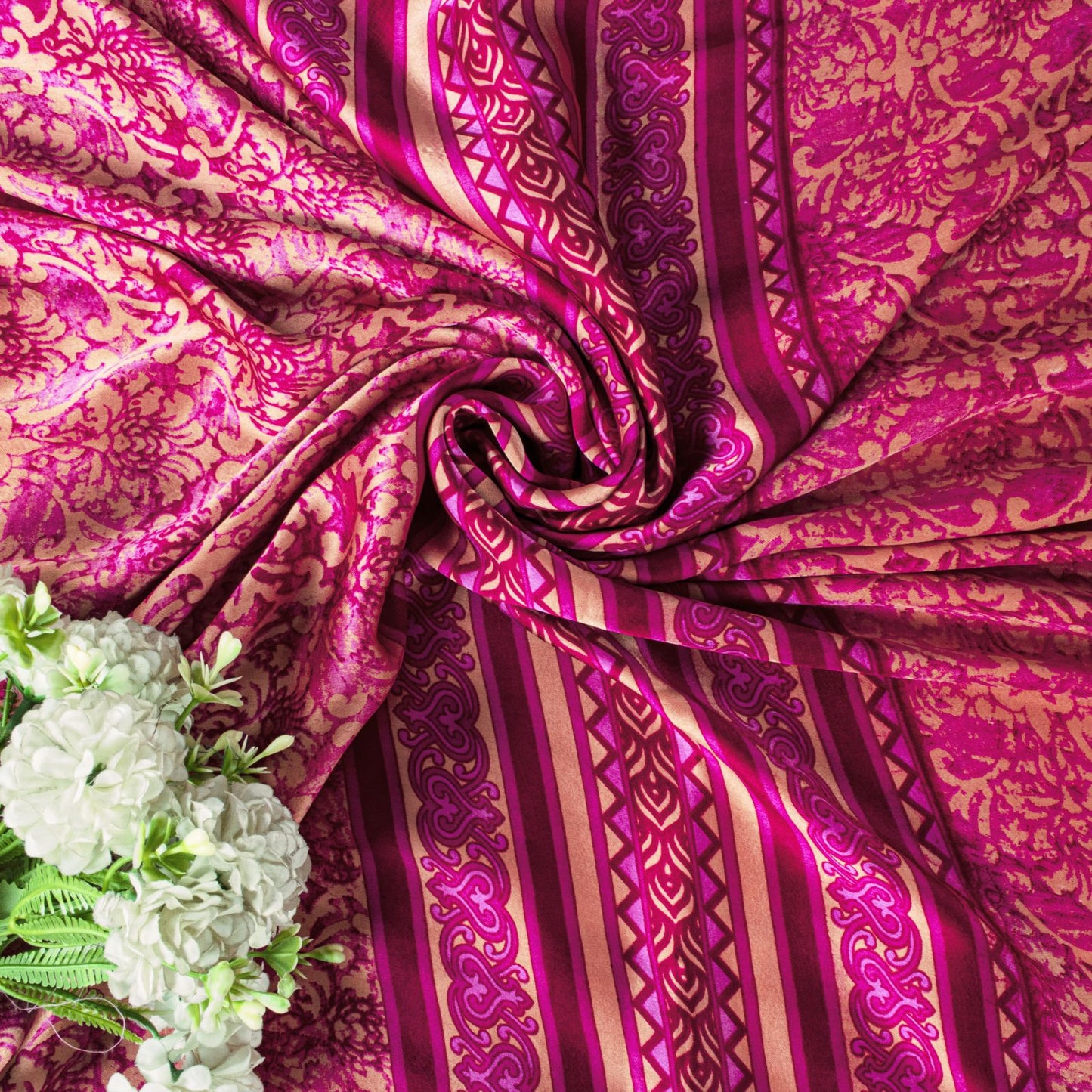 Sanskriti Vintage Saree Pink Moss Crepe Floral Printed Sari 7+YD Craft Fabric