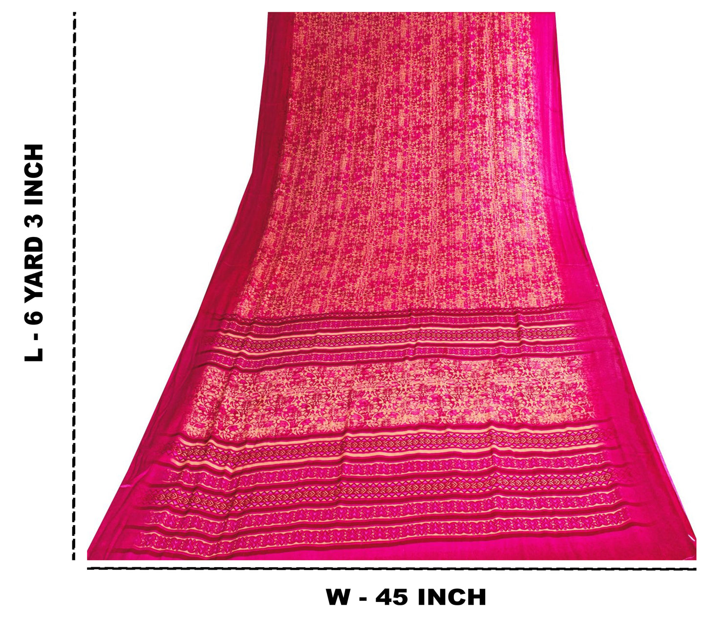 Sanskriti Vintage Saree Pink Moss Crepe Floral Printed Sari 7+YD Craft Fabric