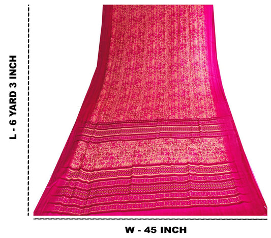 Sanskriti Vintage Saree Pink Moss Crepe Floral Printed Sari 7+YD Craft Fabric