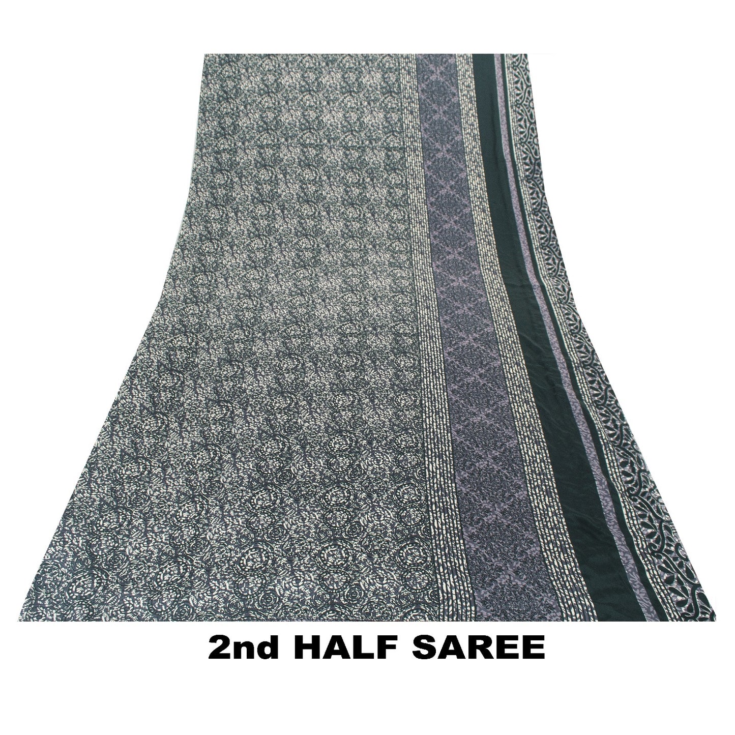 Sanskriti Vintage Saree Gray & Green Moss Crepe Saree Floral Printed 6+Yd Sari Indian Craft Fabric Supplies Material, Home Decor, Sewing