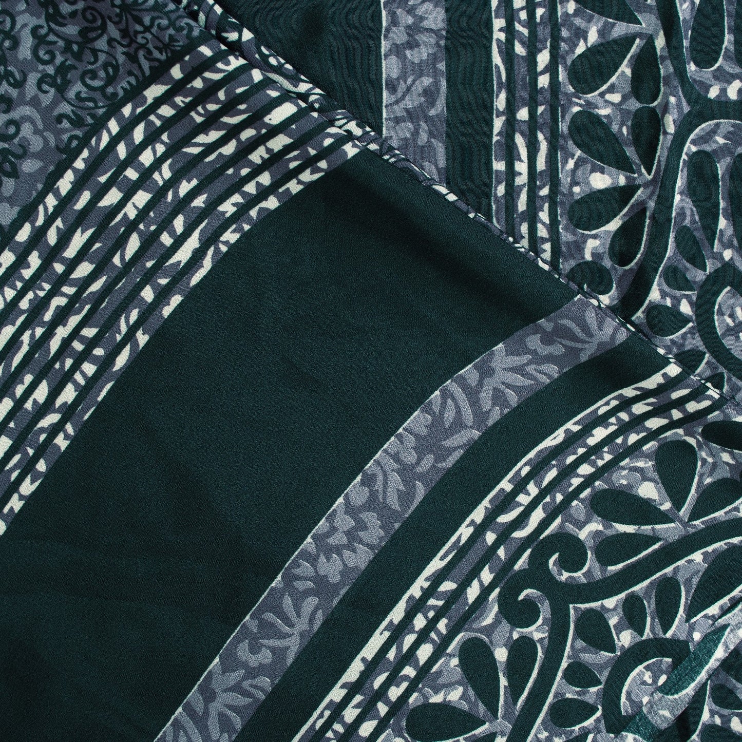 Sanskriti Vintage Saree Gray & Green Moss Crepe Saree Floral Printed 6+Yd Sari Indian Craft Fabric Supplies Material, Home Decor, Sewing