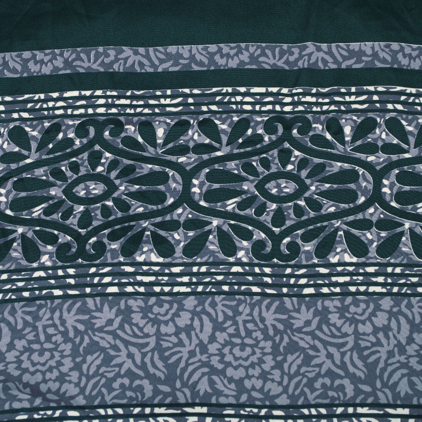 Sanskriti Vintage Saree Gray & Green Moss Crepe Saree Floral Printed 6+Yd Sari Indian Craft Fabric Supplies Material, Home Decor, Sewing