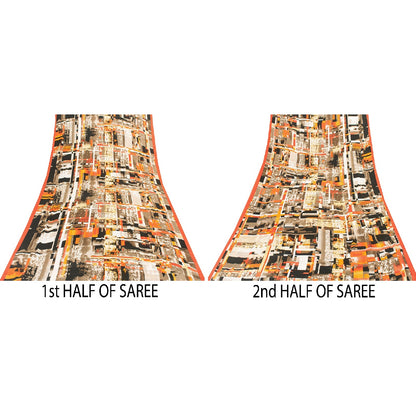 Sanskriti Vintage Sarees Moss Crepe Digital Print Abstract 5+YD Crafters Upcycle