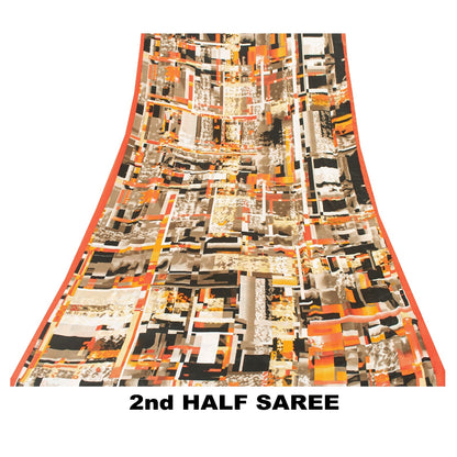 Sanskriti Vintage Sarees Moss Crepe Digital Print Abstract 5+YD Crafters Upcycle