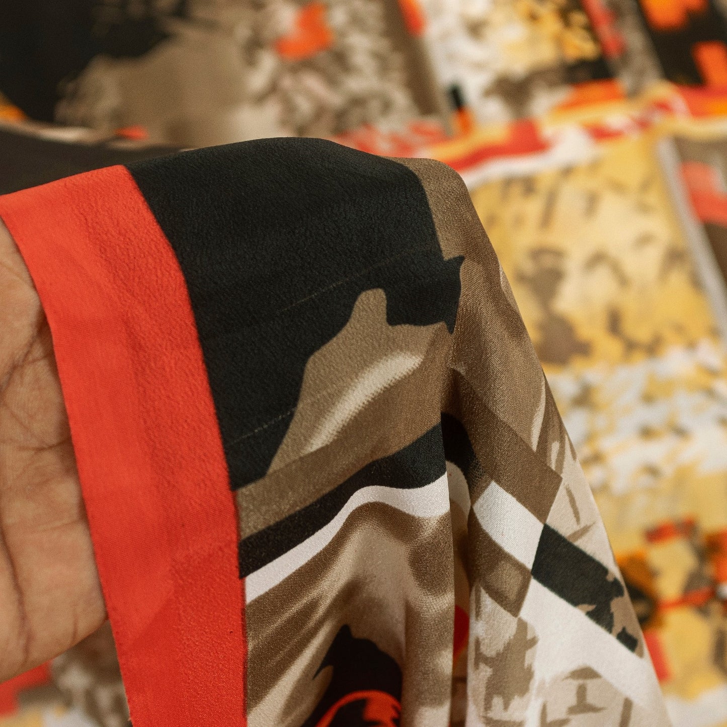 Sanskriti Vintage Sarees Moss Crepe Digital Print Abstract 5+YD Crafters Upcycle