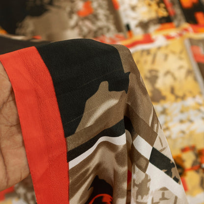 Sanskriti Vintage Sarees Moss Crepe Digital Print Abstract 5+YD Crafters Upcycle