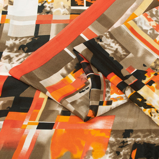 Sanskriti Vintage Sarees Moss Crepe Digital Print Abstract 5+YD Crafters Upcycle