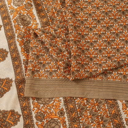 Sanskriti Vintage Sarees Golden Moss Crepe Floral Printed 5+YD Sari For Crafters