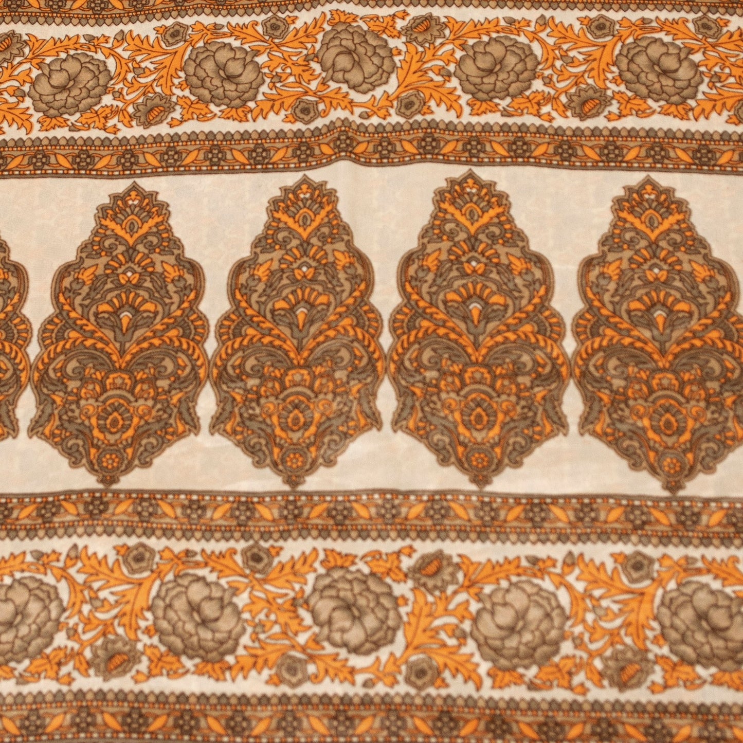 Sanskriti Vintage Sarees Golden Moss Crepe Floral Printed 5+YD Sari For Crafters