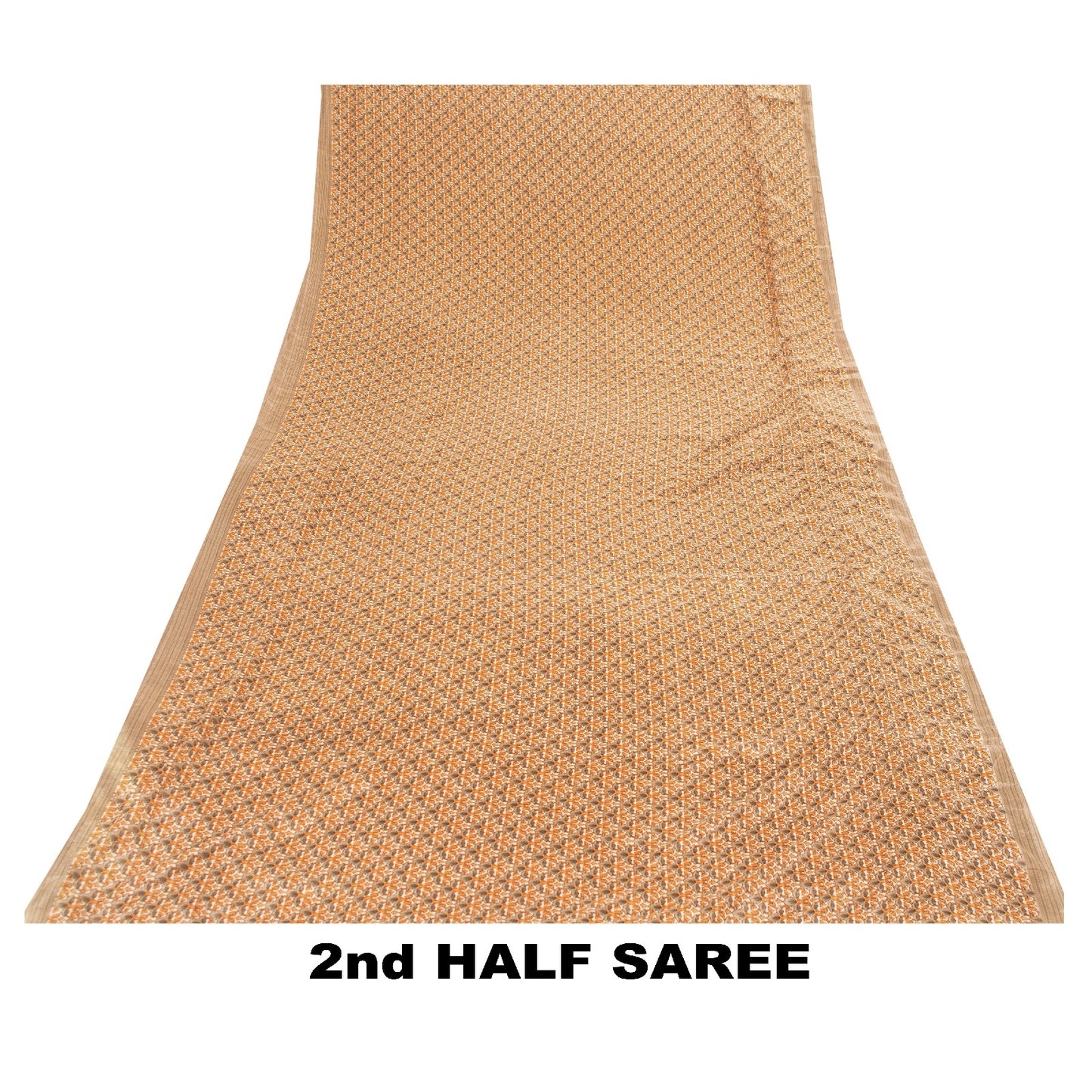 Sanskriti Vintage Sarees Golden Moss Crepe Floral Printed 5+YD Sari For Crafters