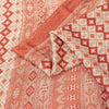 Sanskriti Vintage Sarees Ivory & Peach Moss Crepe Geometric Ikat Print 6YD Sari