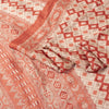 Sanskriti Vintage Sarees Ivory & Peach Moss Crepe Geometric Ikat Print 6YD Sari