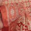 Sanskriti Vintage Sarees Ivory & Peach Moss Crepe Geometric Ikat Print 6YD Sari
