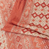 Sanskriti Vintage Sarees Ivory & Peach Moss Crepe Geometric Ikat Print 6YD Sari