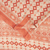 Sanskriti Vintage Sarees Ivory & Peach Moss Crepe Geometric Ikat Print 6YD Sari